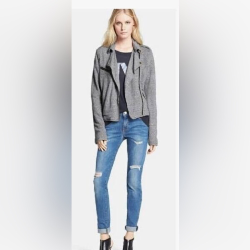Abercrombie and Fitch grey motorcycle zipper sweater knit boho fall casual